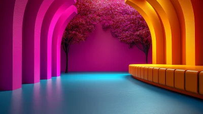 Surreal Colorful Park Setting