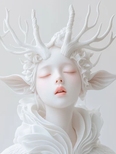 White Ceramic Deer Sculpture