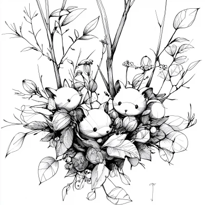 Detailed Forest Creatures Coloring Page