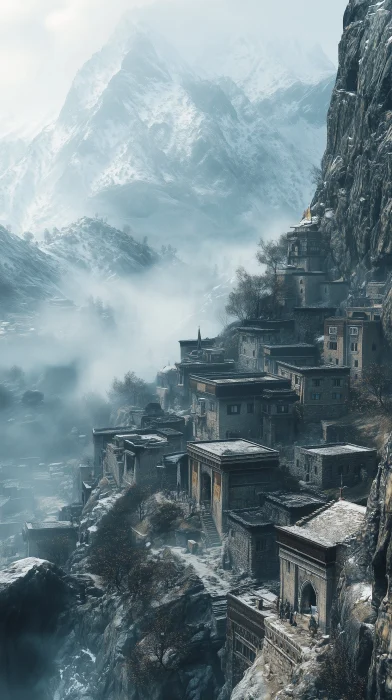 Eerie Village in the Mountains of Tibet