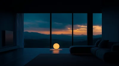 Minimalist Living Room with Glowing Lamp