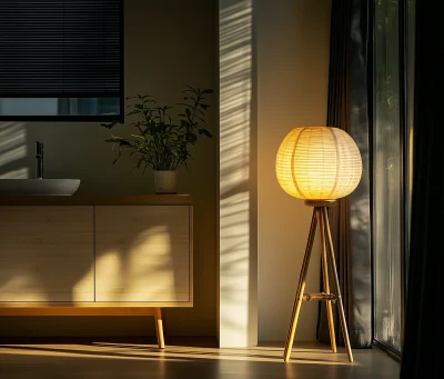 Modern Interior Design with Bamboo Floor Lamp