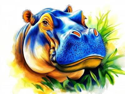 Watercolor Hippopotamus