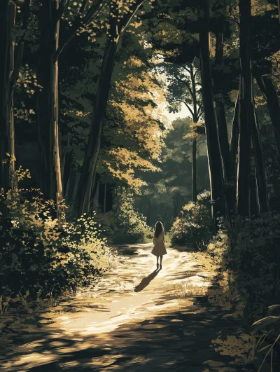 Girl walking in a forest