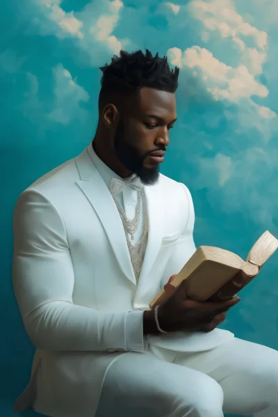 Surrealism Artwork of a Handsome Black Man Holding the Bible