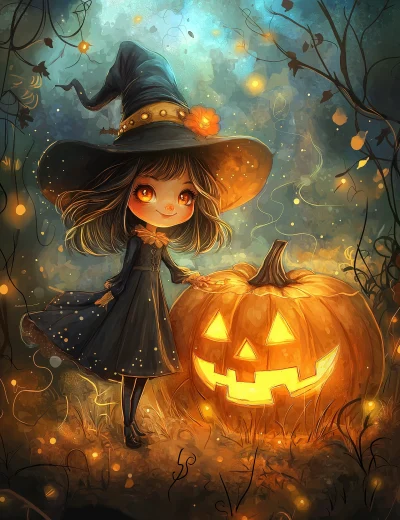 Whimsical Witch and Giant Pumpkin