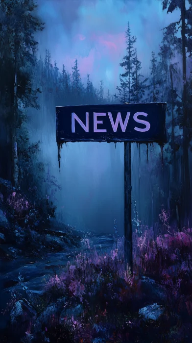 Mysterious News Warning Board in Forest