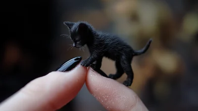 Miniature Black Cat on Gothic Background