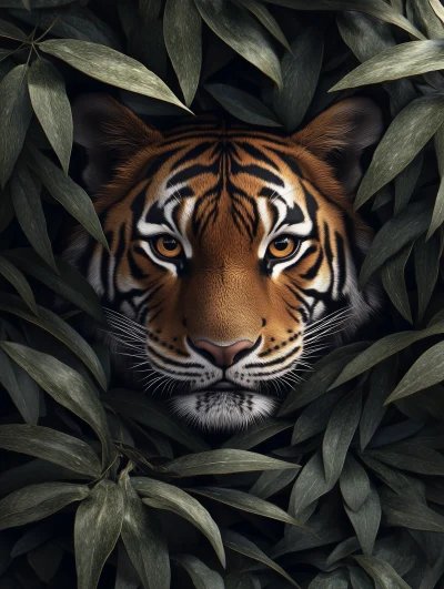 Hidden Tiger in Jungle Underbrush