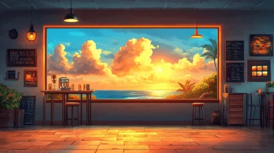 Cozy Hawaiian Cafe Interior with Ocean View