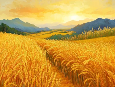 Golden Sunset in Rice Field