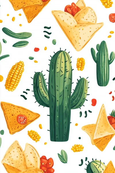 Mexican Themed Food Illustration Pattern