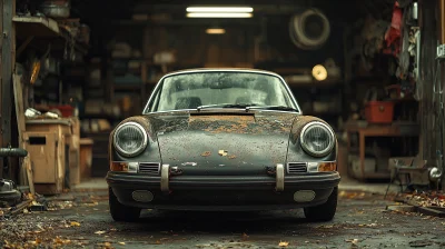 Vintage Porsche in a Dark Garage