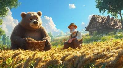 Bear and Farmer in Field