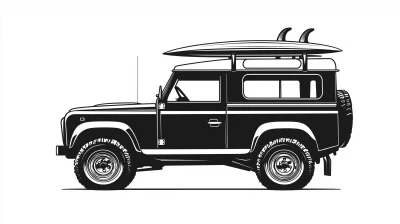 Vintage Land Rover with Surfboards on Roof Logo