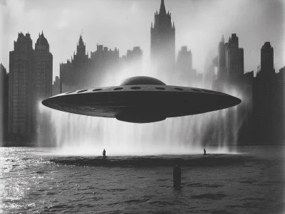 1940s Flying Saucer over City