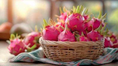 Dragon Fruit in a Wicker Basket