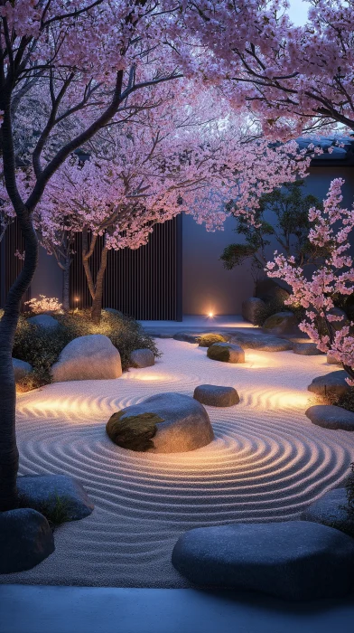 Japanese Zen Garden at Twilight