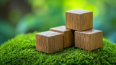 Wooden Cubes on Green Moss