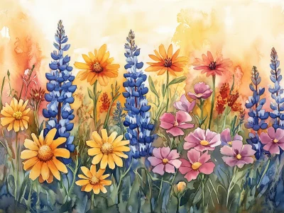 Wildflower Meadow Watercolor Painting