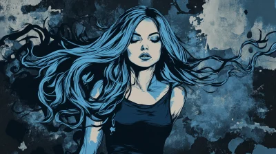 Blue Haired Woman in Gothic Illustration Style