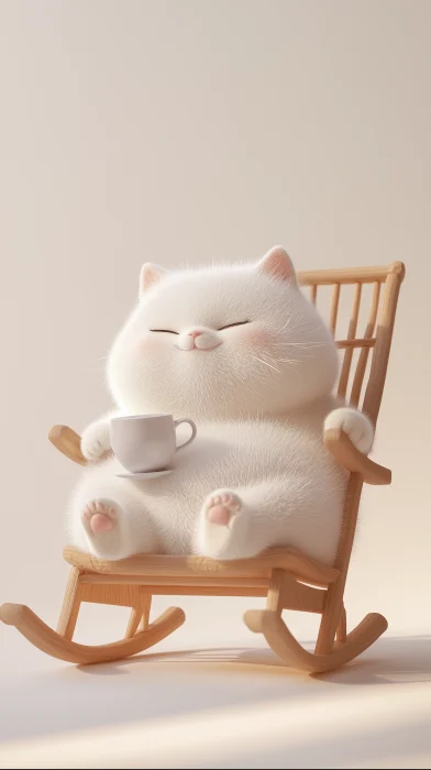 Chubby Furry Cat Enjoying Tea