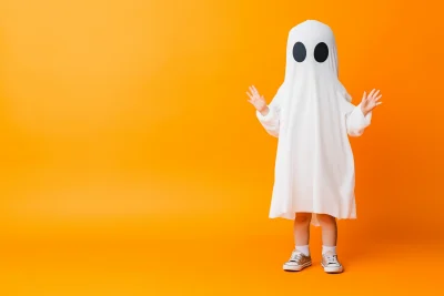 Playful Child in Ghost Costume