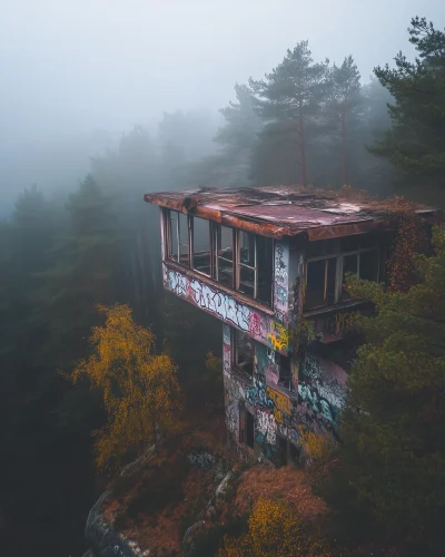 Abandoned Cliffside Building Aerial Photography