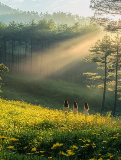 Morning Mist in a Pine Forest