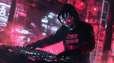 Cyberpunk DJ with Oni Mask Mixing