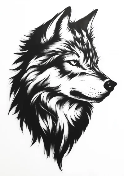 Black and White Wolf Head Tattoo Flame