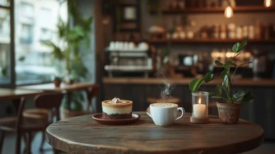 Cozy Café Ambiance with Dessert and Latte