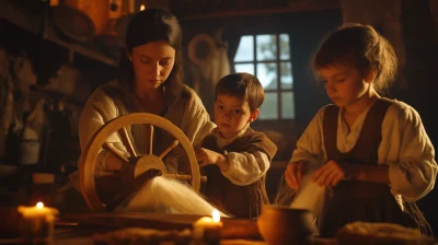 Medieval European Children Learning to Spin Wool