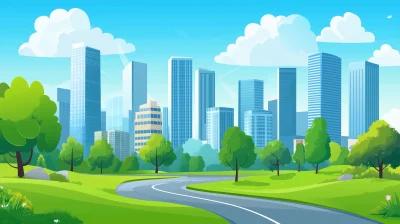 Cartoon City Skyline Illustration