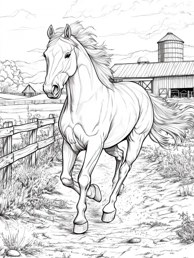 Graceful Horse in Farm Setting Coloring Page