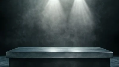 Empty metal table with spotlight