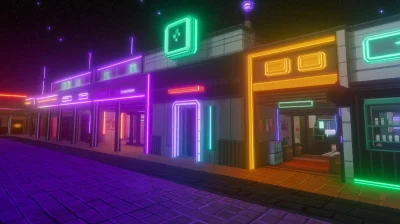 Neon City Scene in Vaporwave Cyberpunk City