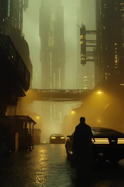 Futuristic Dystopian City Scene