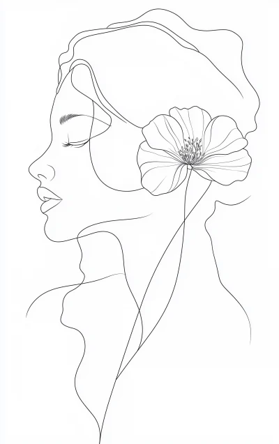 Woman with Flower One Line Drawing