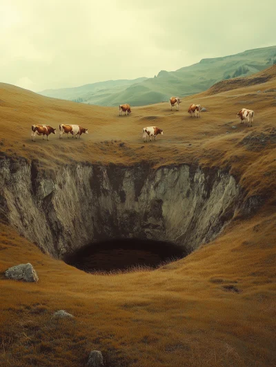 Surreal Crater in Grassland