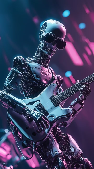 Steampunk Cyberpunk Hipster Android with Guitar