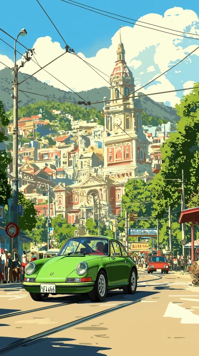 European City with Porsche 911