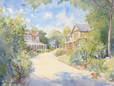 Watercolour of Traditional Housing Development and Conservation Area