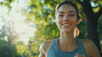 Smiling Woman Running in a Park