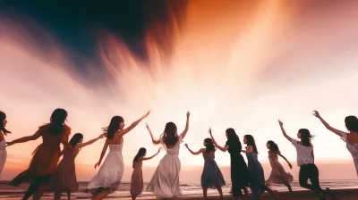 Dancing Silhouettes on Tropical Beach at Sunset