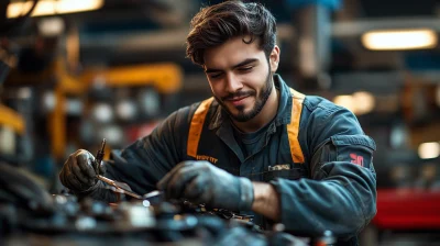 Mechanic Working on a Car in Garage