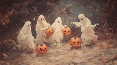 Vintage Halloween Ghosts Painting