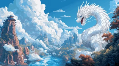 Albinos Dragon in Vintage Pixel Art Style