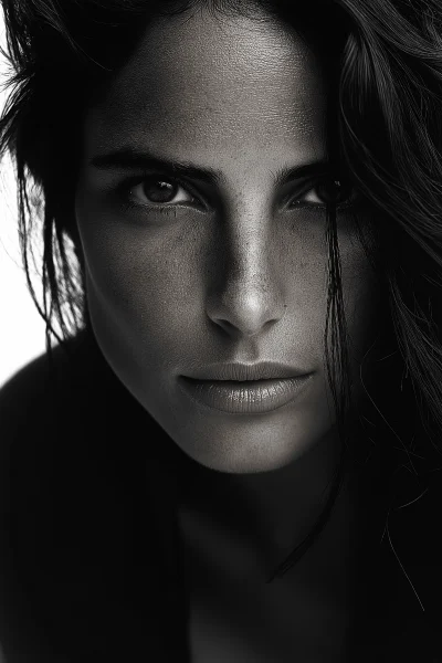 Black and White Portrait of a Woman with Freckles