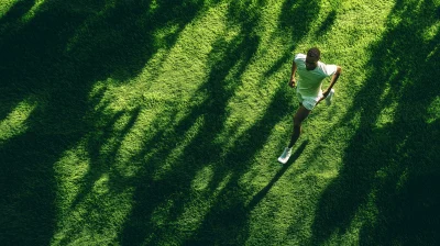 Athlete Running in Distance on Grass